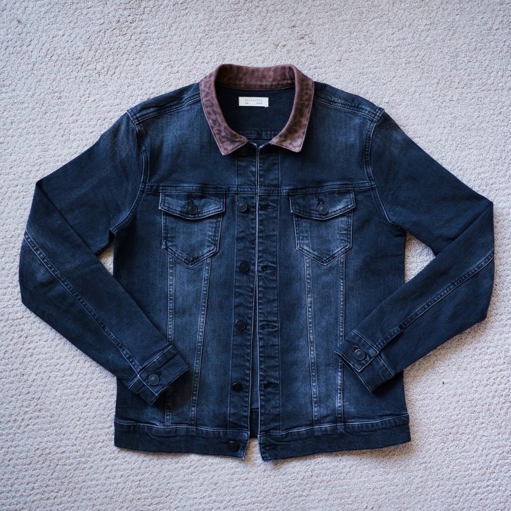 ALLSAINTS Bering Denim Jacket Suede Collar NEW